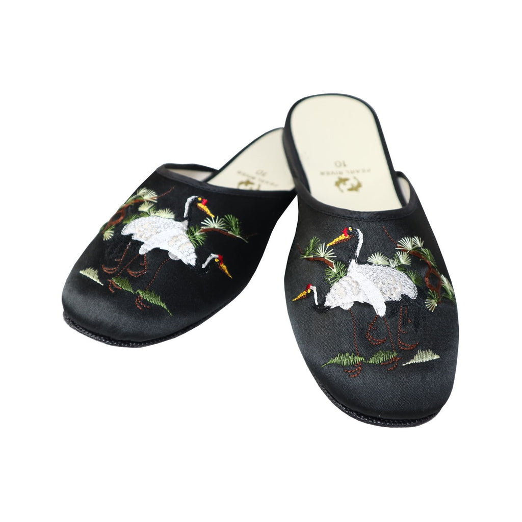 Crane Embroidery Satin Slippers (Various Colors)