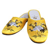 Pretty gold satin slippers with elegant crane embroidery 