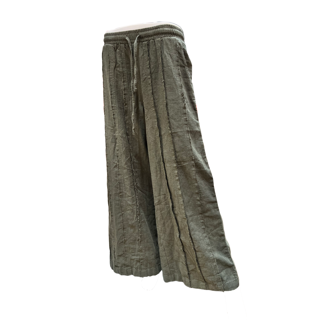 Wide-Leg Drawstring Pants - Olive