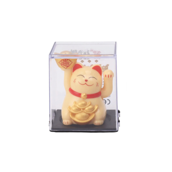 2.5 Inch Solar Power Lucky Cat - Yellow with Ingot