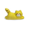 Yellow cat-shaped object on a white background.