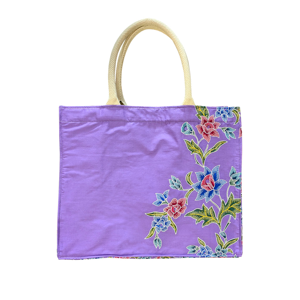 Thai-Style Batik Short Handle Tote Bag - Purple