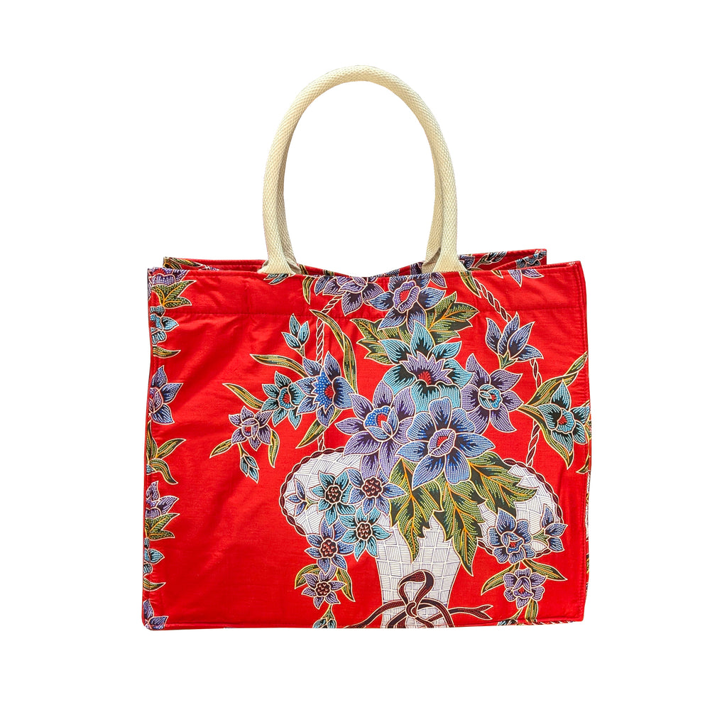 Thai-Style Batik Short Handle Tote Bag - Red