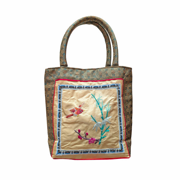 Mini Embroidered Tote Bag - Gold