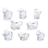 Set of white ceramic animal-shaped pitchers on a white background