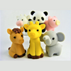 Set of colorful animal erasers including a horse, giraffe, elephant, panda, cow, and pig on a white background.