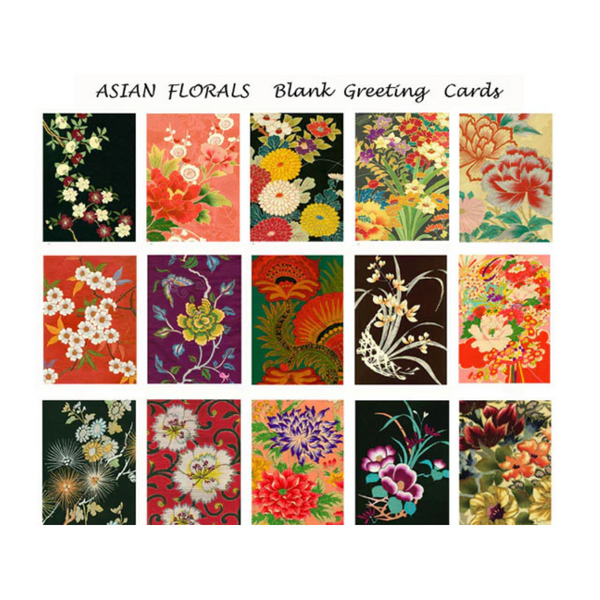 Textile Gems Blank Greeting Cards - Asian Florals Collection