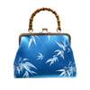 Purse with Bamboo Handle and Bamboo Leaf Pattern light blue