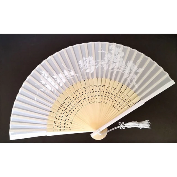 Elegant white Silky Fan with bamboo frame