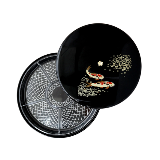 Black lid with decorative elements on a white background