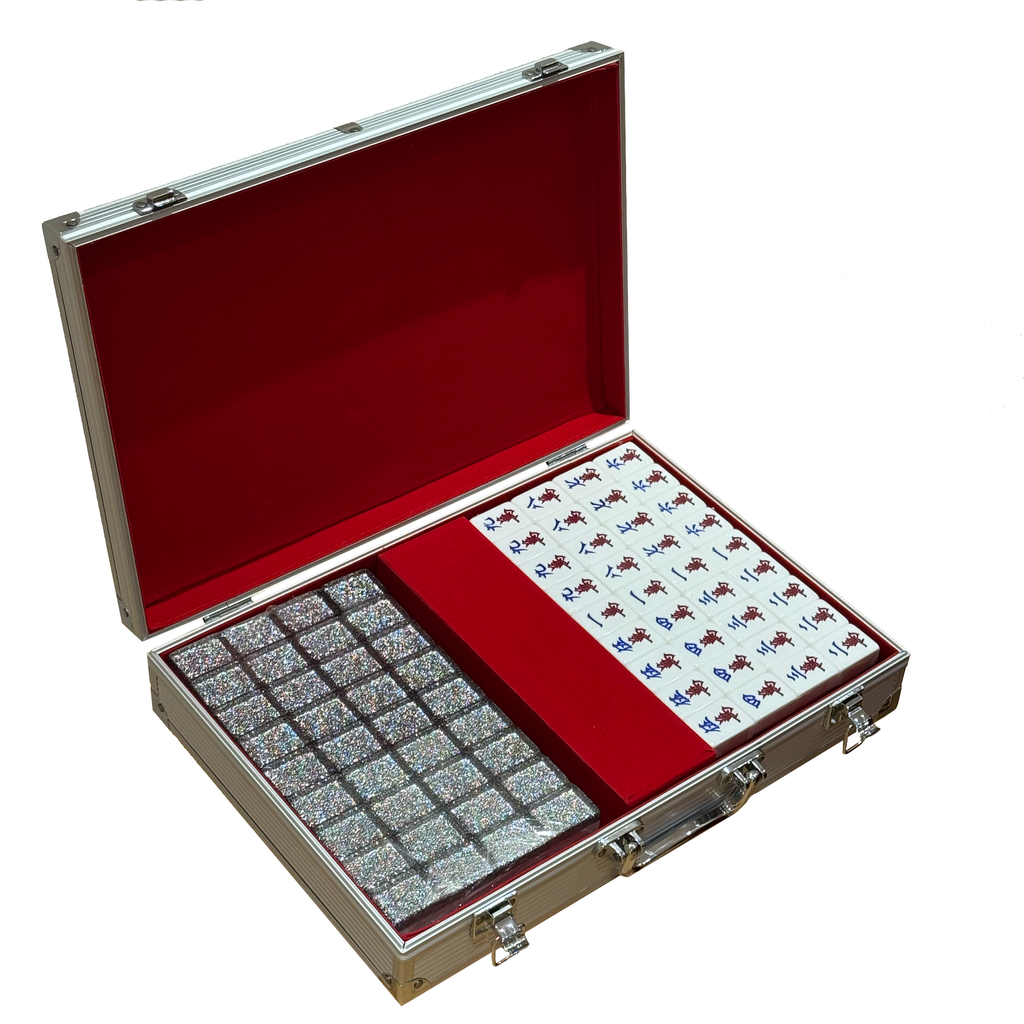 Mahjong Set in Silver Briefcase - Sparkly Black