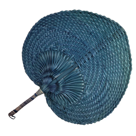 Blue braided fan on a white background