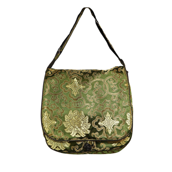 Brocade Messenger Bag - Olive with Gold Design