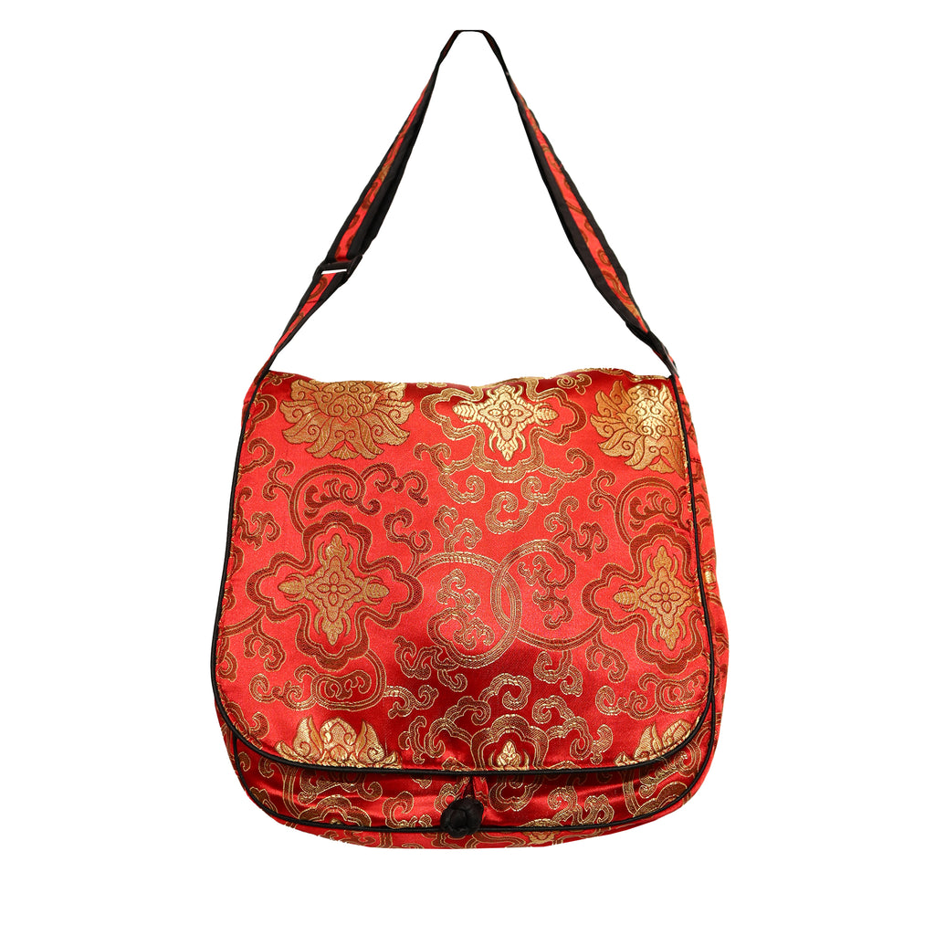 Brocade Messenger Bag - Red with Gold Design