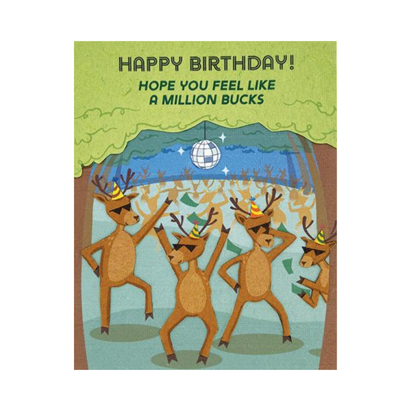 million bucks birthday card with reindeer