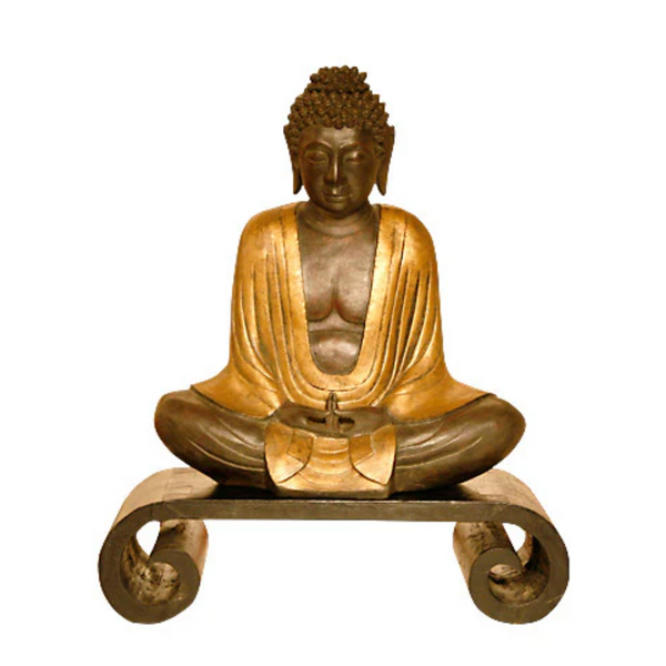 Wooden curl leg stand with Buddha figurine