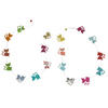 Decorative string with colorful cat-shaped ornaments on a white background