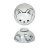 White ceramic bowl with black dog illustrations on a white background