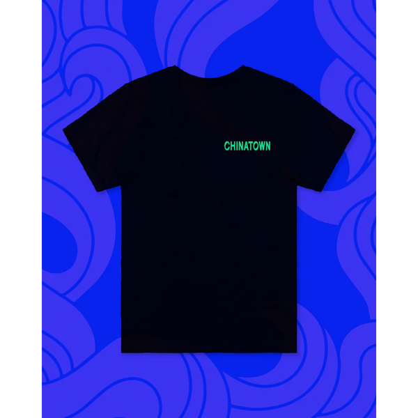 Front of black T-shirt that says "Chinatown"
