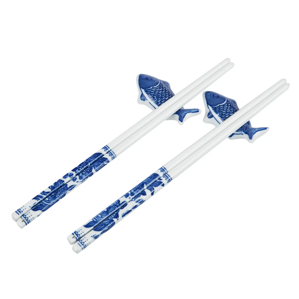 Porcelain Chopsticks and Rests Set - Fish