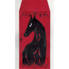 Black horse illustration on a red background