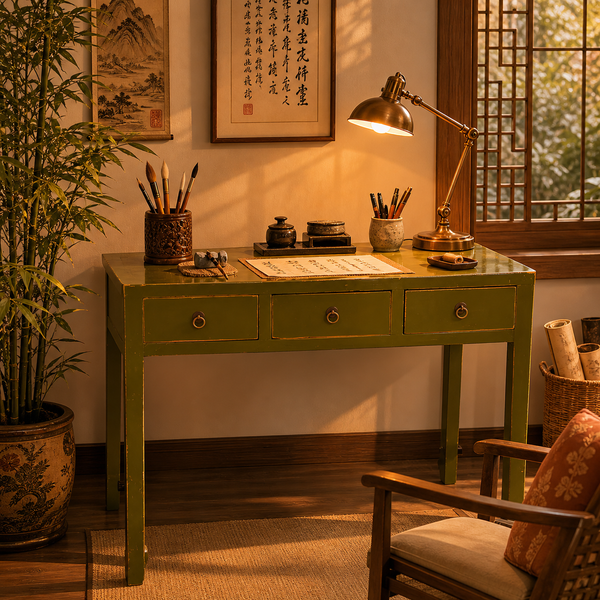 3 Drawer Desk - Antique Green