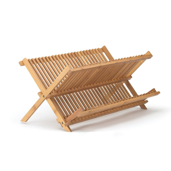 Wooden dish rack on a white background