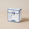 A white and blue box