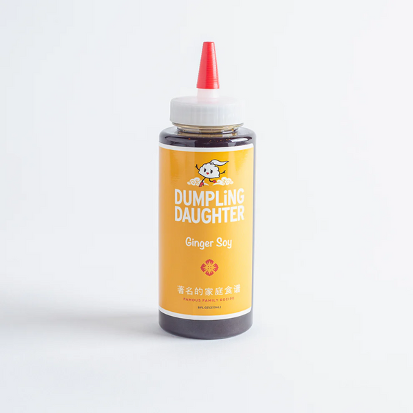 Bottle of Dumpling Daughter Ginger Soy sauce on a white background