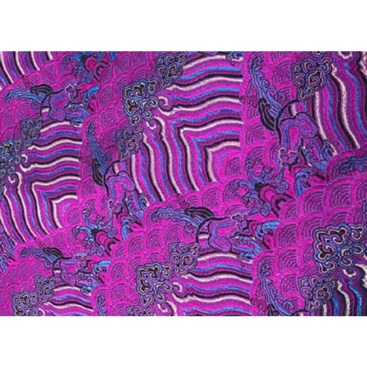 emperor cloud motifs brocade fabric, purple colored