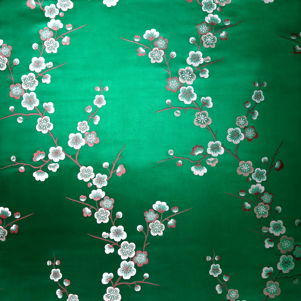 Plum Blossom Brocade Fabric - Green