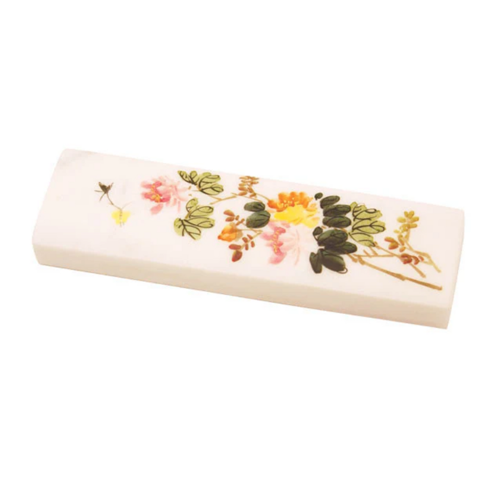 Floral Print White Marble Paper Weight