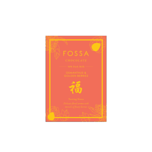 Fossa brand chocolate in pink packaging with yellow accents