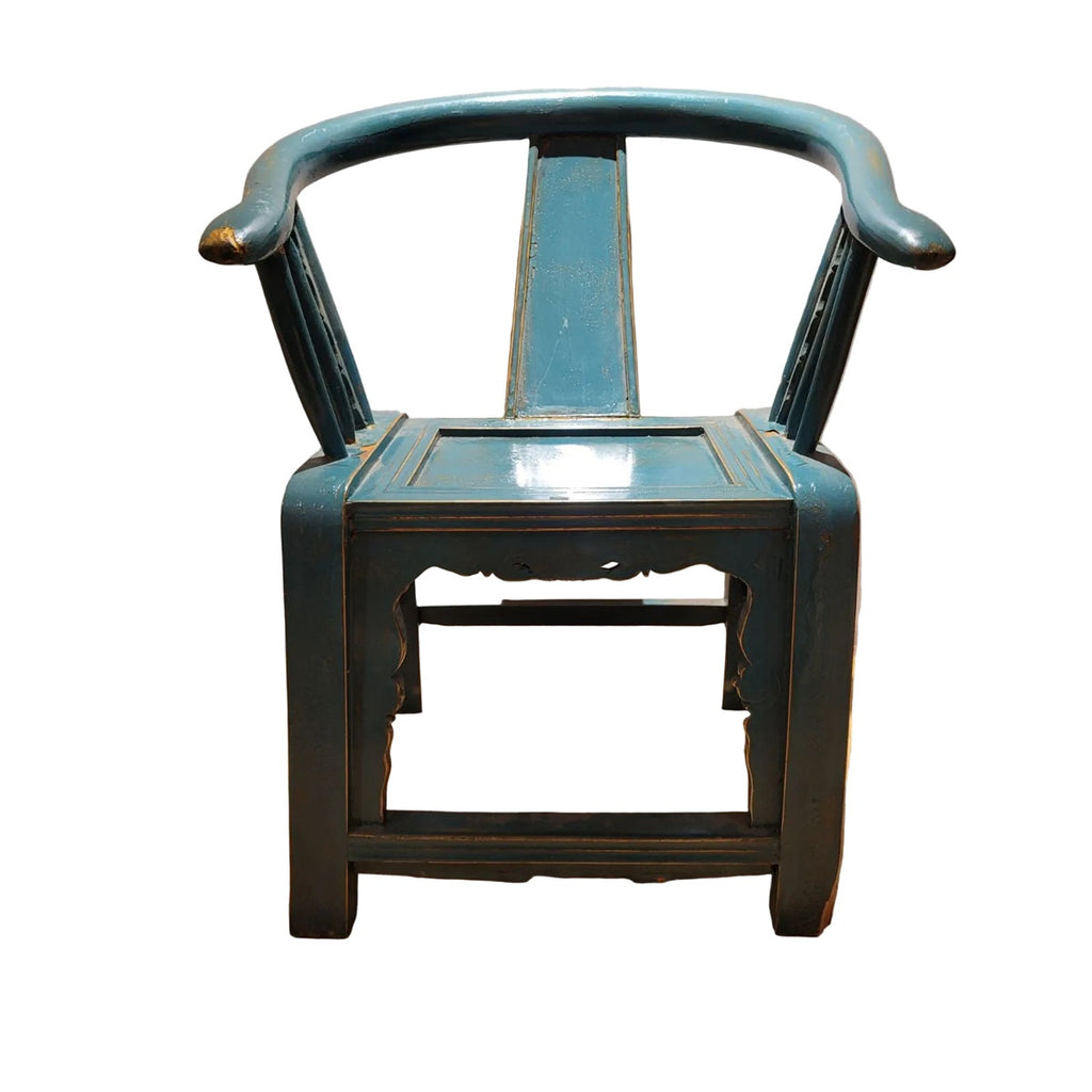 Vintage Horseshoe Back Wooden Armchair - Turquoise
