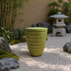 Ceramic Garden Stool Lime Green in zen garden