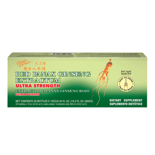 Box of Red Panax Ginseng Extractum Ultra Strength dietary supplement on a white background