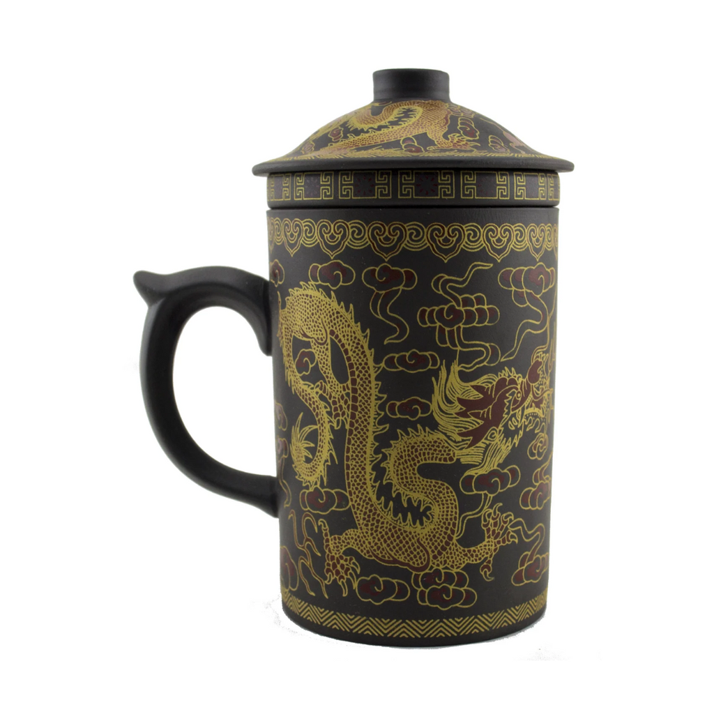 Gold Dragon Design Terracotta Mug with Infuser