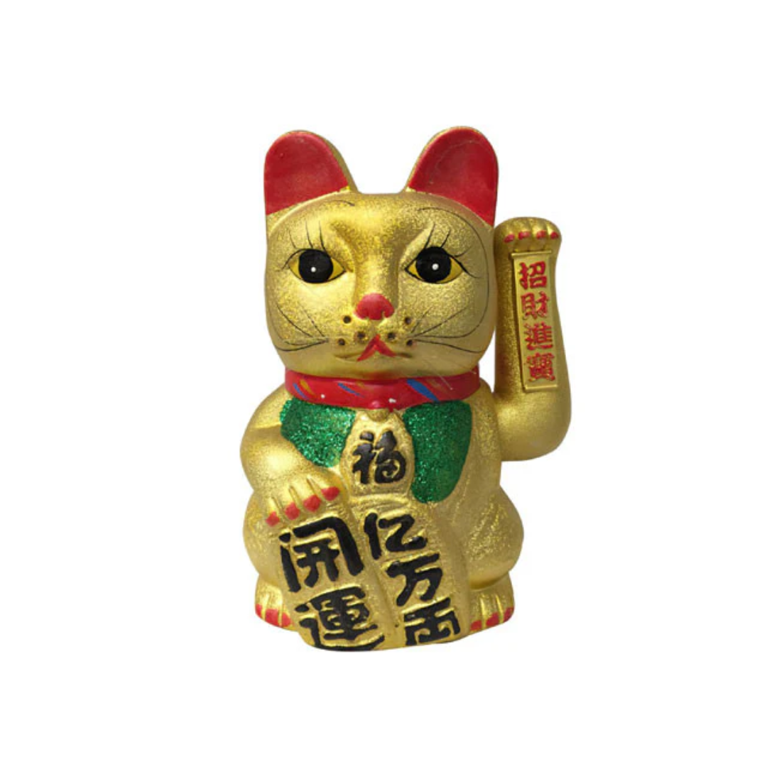 Ceramic Hand Motioned Gold Lucky Cat (Maneki-Neko Welcoming Cat Ceramic Hand Motioned Gold Lucky Cat (Maneki-Neko Welcoming Cat