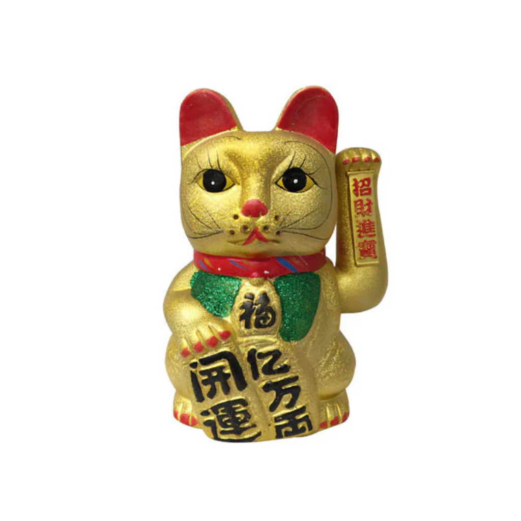 Ceramic Hand Motioned Gold Lucky Cat (Maneki-Neko Welcoming Cat)