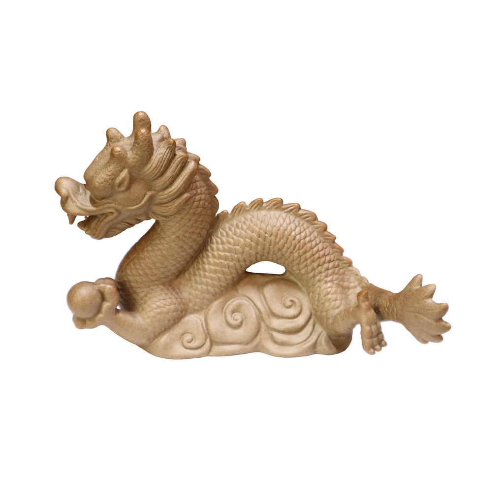 Clay Water Dragon Figurine with Pearl - Sand Color