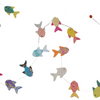 Colorful fish-shaped paper garland on a white background
