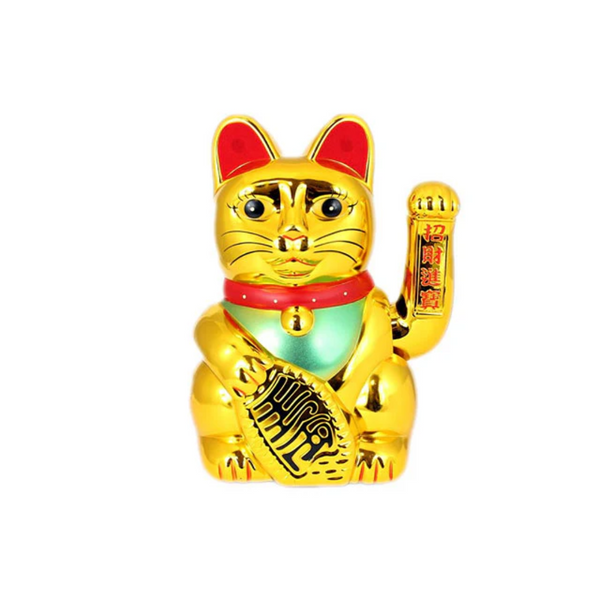 AC/DC hand motion lucky cat in gold.