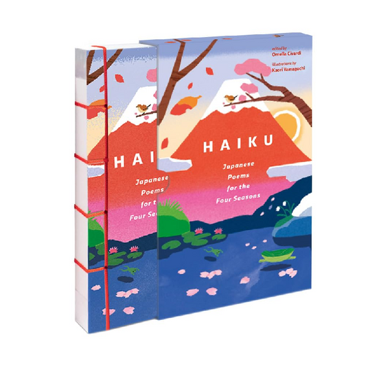 Book titled 'Haiku: Japanese Poems for the Four Seasons' with colorful cover design on a white background
