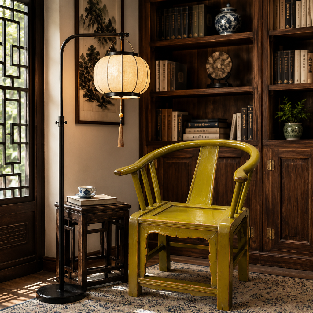 Vintage Horseshoe Back Wooden Armchair - Antique Green