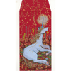 Unicorn design on a red background with gold accents