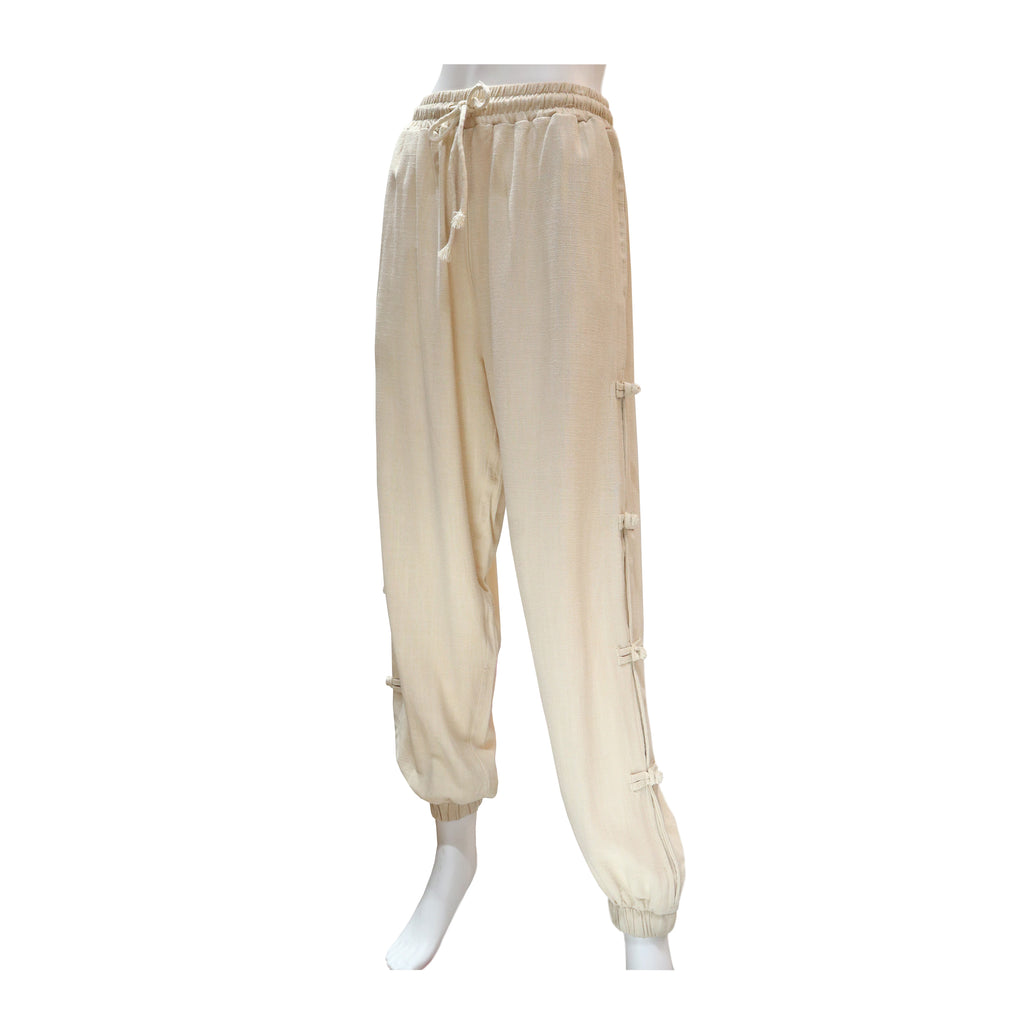 Jogger Pants with Pankou Buttons - Beige