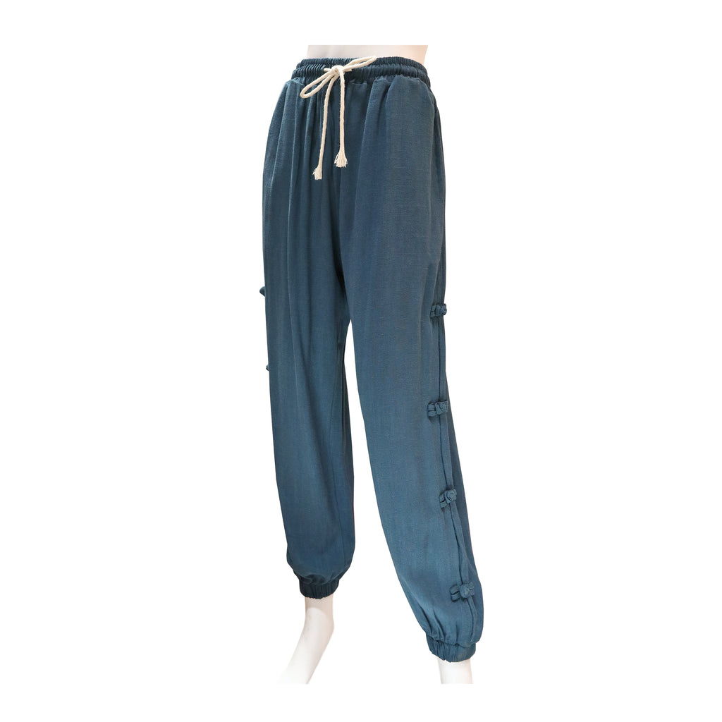Jogger Pants with Pankou Buttons - Blue-Green