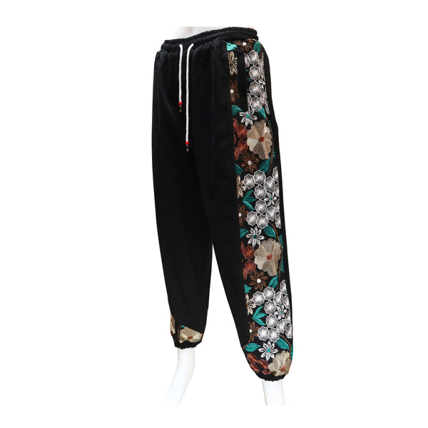 Jogger Pants with Floral Inlay - Onyx
