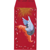 Red envelope with a painted snails and wings on a white background
