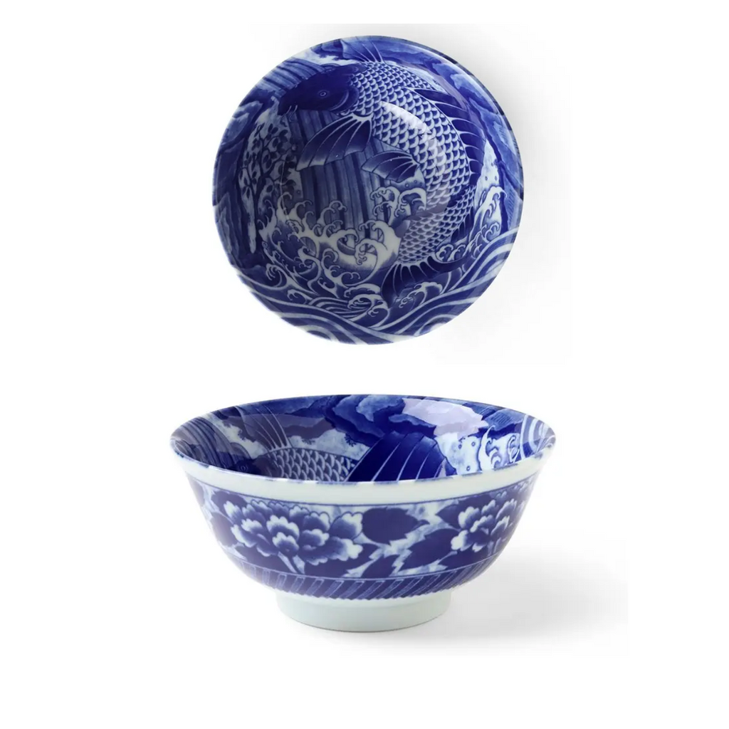 Cobalt Blue Ko-Imari Carp Design Ceramic Bowl Series